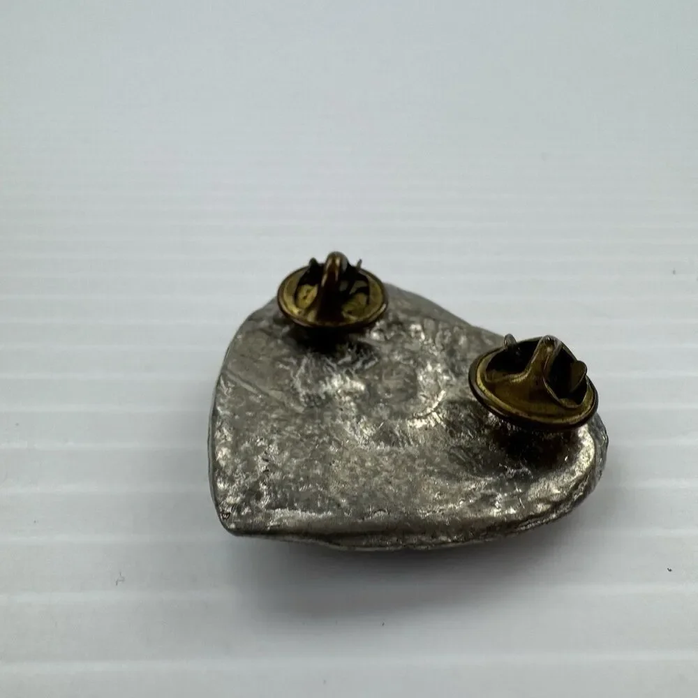 Vintage Heart Rose Brooch Silver Tone Cottagecore Indie Goth Boho Statement Pin